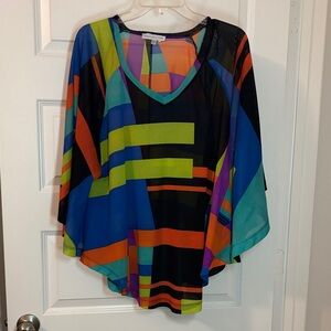 Annalee + Hope multicolored sheer poncho SZ XL cape style rounded edge vacay